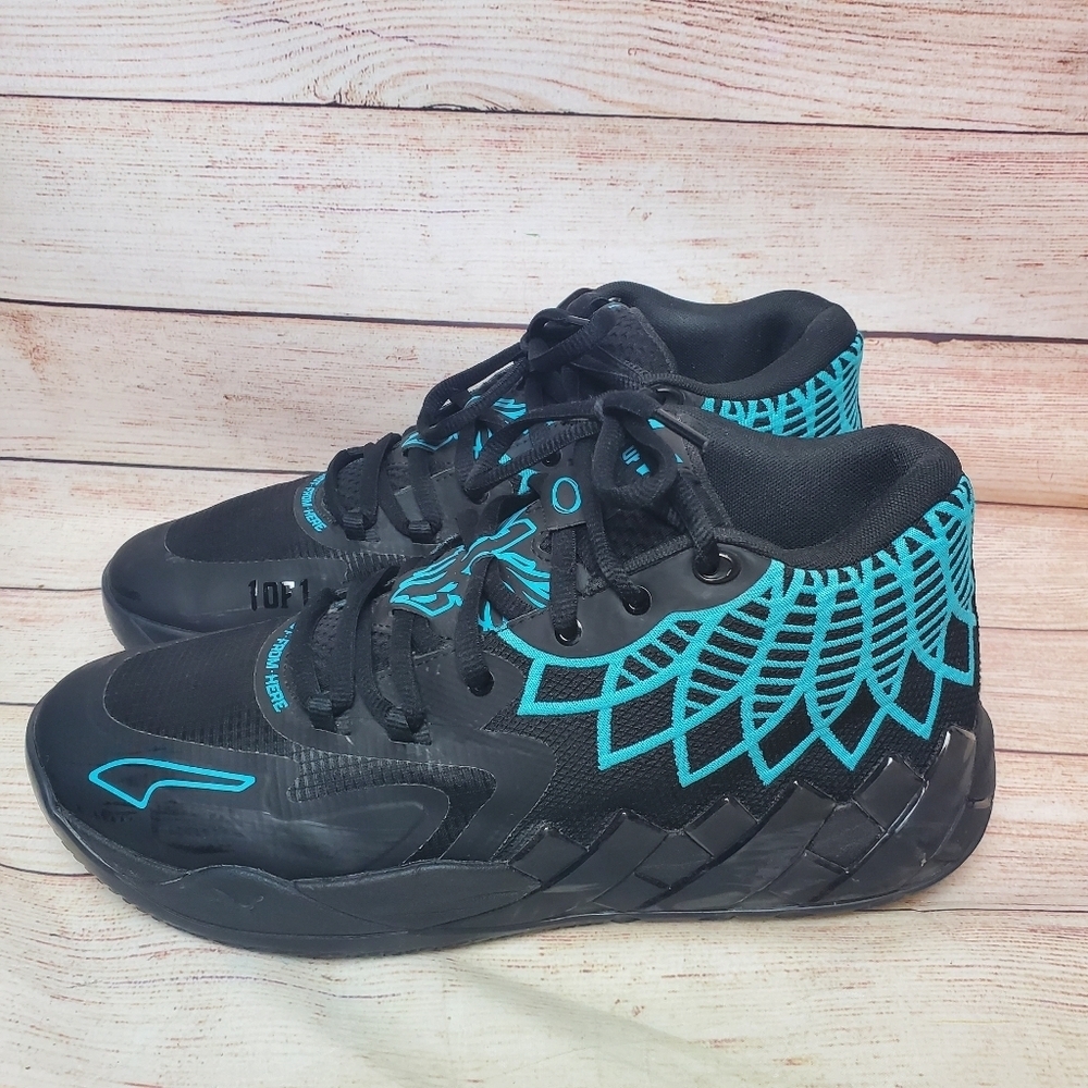 PUMA Mens Size 11.5 MB.01 Buzz City LaMelo Ball Black/Blue Atoll Basketball